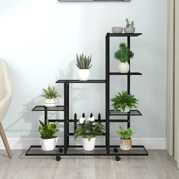The Living Store blomsterstativ med hjul 94,5x25x92,5 cm metal sort - Planteborde