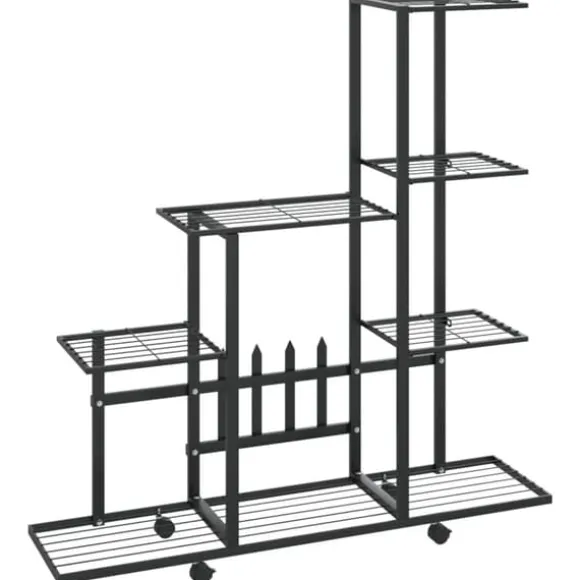 The Living Store blomsterstativ med hjul 94,5x25x92,5 cm metal sort - Planteborde