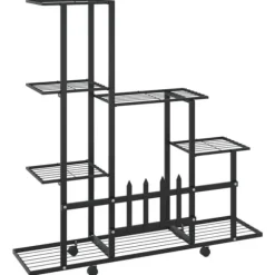 The Living Store blomsterstativ med hjul 94,5x25x92,5 cm metal sort - Planteborde