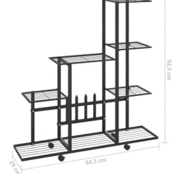 The Living Store blomsterstativ med hjul 94,5x25x92,5 cm metal sort - Planteborde