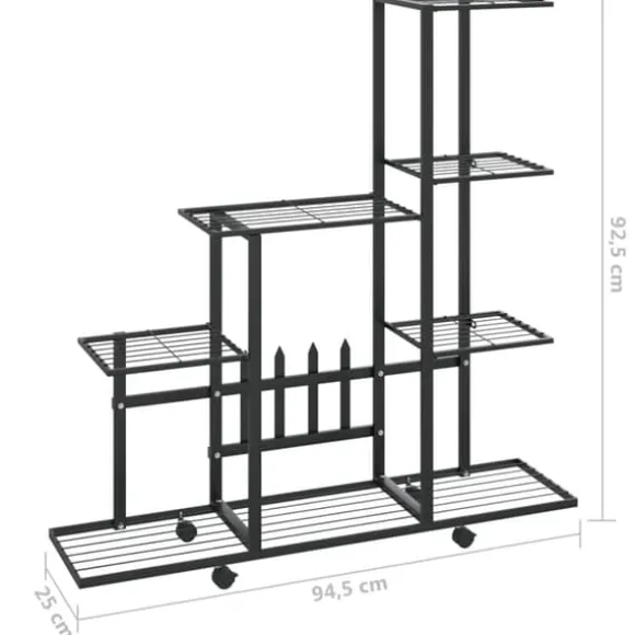 The Living Store blomsterstativ med hjul 94,5x25x92,5 cm metal sort - Planteborde