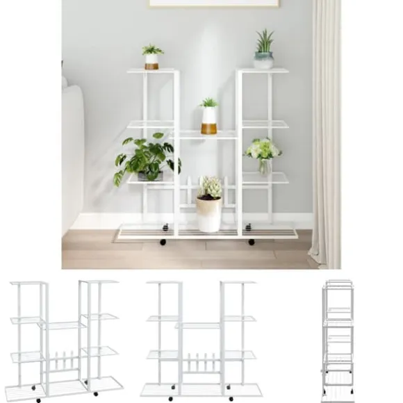 The Living Store blomsterstativ med hjul 94,5x24,5x91,5 cm jern hvid - Planteborde