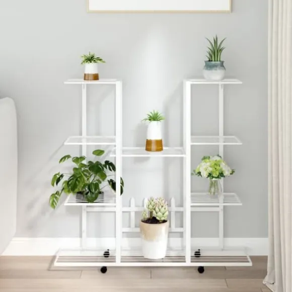 The Living Store blomsterstativ med hjul 94,5x24,5x91,5 cm jern hvid - Planteborde