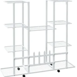 The Living Store blomsterstativ med hjul 94,5x24,5x91,5 cm jern hvid - Planteborde