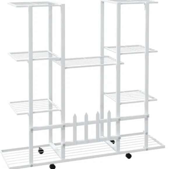 The Living Store blomsterstativ med hjul 94,5x24,5x91,5 cm jern hvid - Planteborde