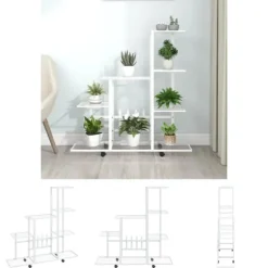 The Living Store blomsterstativ med hjul 94,5x25x92,5 cm metal hvid - Planteborde