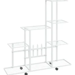 The Living Store blomsterstativ med hjul 94,5x25x92,5 cm metal hvid - Planteborde