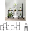 The Living Store blomsterstativ med hjul 83x25x83,5 cm jern sort - Planteborde