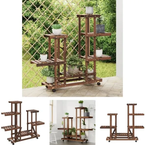 The Living Store blomsterstativ med hjul 95x25x101 cm massivt fyrretræ - Planteborde