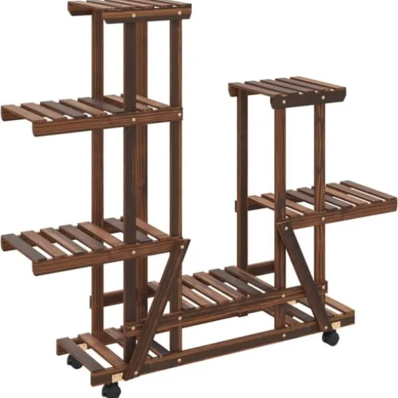 The Living Store blomsterstativ med hjul 95x25x101 cm massivt fyrretræ - Planteborde