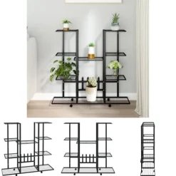 The Living Store blomsterstativ med hjul 94,5x24,5x91,5 cm jern sort - Planteborde