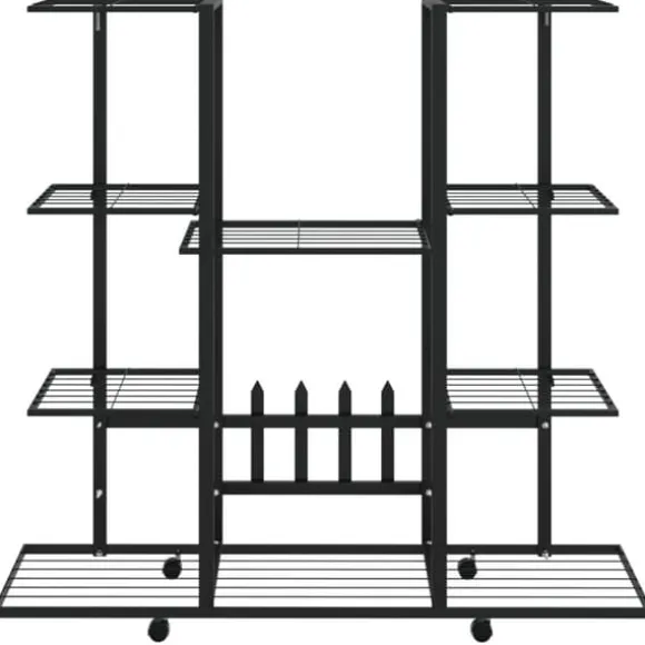 The Living Store blomsterstativ med hjul 94,5x24,5x91,5 cm jern sort - Planteborde