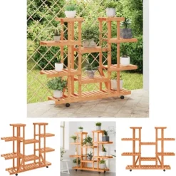 The Living Store blomsterstativ med hjul 110x25x115 cm massivt fyrretræ - Planteborde