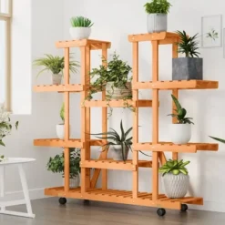 The Living Store blomsterstativ med hjul 110x25x115 cm massivt fyrretræ - Planteborde