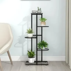 The Living Store blomsterstativ i 5 niveauer 43x22x98 cm metal sort - Planteborde