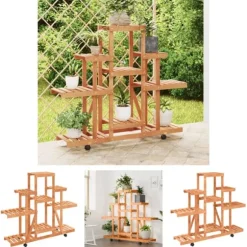 The Living Store blomsterstativ med hjul 110x25x101 cm massivt fyrretræ - Planteborde