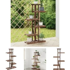 The Living Store blomsterstativ 175x25x140,5 cm massivt fyrretræ - Planteborde