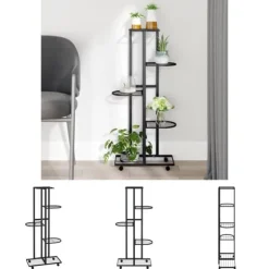 The Living Store blomsterstativ 5 niveauer med hjul 44x23x100 cm jern sort - Planteborde