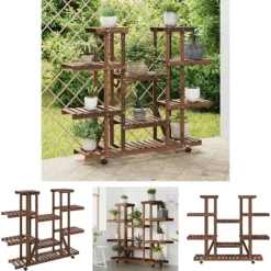 The Living Store blomsterstativ med hjul 110x25x115 cm massivt fyrretræ - Planteborde
