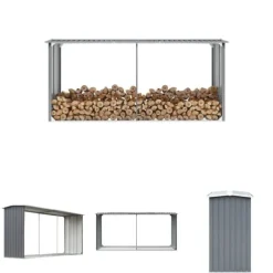 The Living Store brændeskur til haven galvaniseret stål 330 x 92 x 153 cm grå - Brændekurve – tilbehør