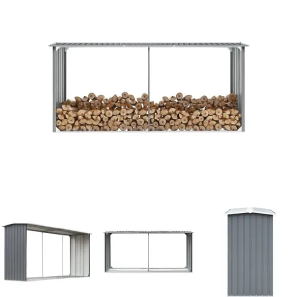 The Living Store brændeskur til haven galvaniseret stål 330 x 92 x 153 cm grå - Brændekurve – tilbehør