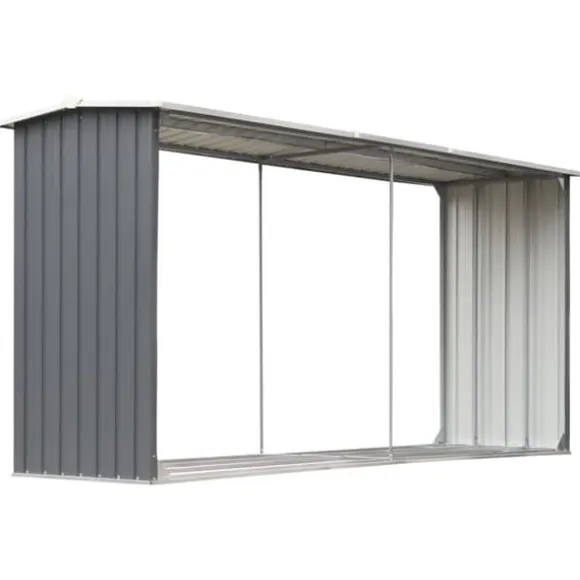 The Living Store brændeskur til haven galvaniseret stål 330 x 92 x 153 cm grå - Brændekurve – tilbehør