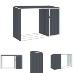 The Living Store brændeskur 245x98x159 cm galvaniseret stål antracitgrå - Skure & Redskabsskure
