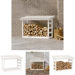 The Living Store brændestativ 108x64,5x78 cm massivt fyrretræ hvid - Brændekurve – tilbehør