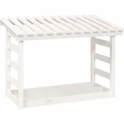 The Living Store brændestativ 108x64,5x78 cm massivt fyrretræ hvid - Brændekurve – tilbehør