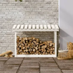 The Living Store brændestativ 108x64,5x78 cm massivt fyrretræ hvid - Brændekurve – tilbehør