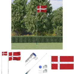 The Living Store Danmark flag og flagstang 5,55 m aluminium - Flag & vimpler