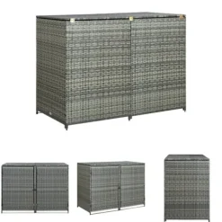 The Living Store dobbelt skraldespandsskjuler 148x77x111 cm polyrattan grå - Skure & Redskabsskure