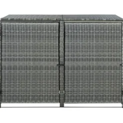 The Living Store dobbelt skraldespandsskjuler 148x77x111 cm polyrattan grå - Skure & Redskabsskure