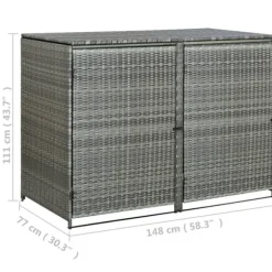 The Living Store dobbelt skraldespandsskjuler 148x77x111 cm polyrattan grå - Skure & Redskabsskure