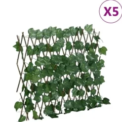 The Living Store espalier 5 stk. med kunstige vinblade 190x60 cm udvidelig grøn - Havehegn