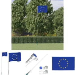 The Living Store Europaflag og flagstang 5,55 m aluminium - Flag & vimpler
