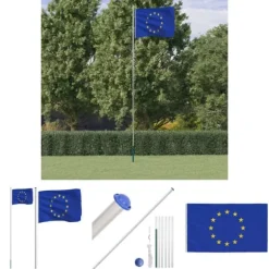 The Living Store Europaflag og flagstang 6,23 m aluminium - Flag & vimpler