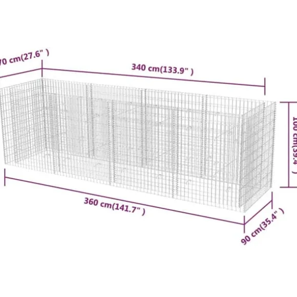 The Living Store gabion-højbed 360x90x100 cm stål - Plantekrukker