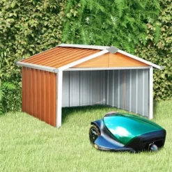 The Living Store garage til robotplæneklipper 92x97x63 cm galvaniseret stål brun - Skure & Redskabsskure