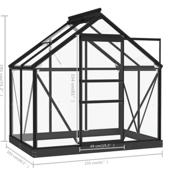The Living Store glasdrivhus 155x103x191 cm aluminium antracitgrå - Drivhuse