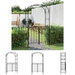 The Living Store havebue med låge 108x45x235 cm stål sort - Havebuer, espalierer & pergolaer