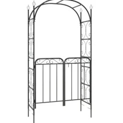 The Living Store havebue med låge 108x45x235 cm stål sort - Havebuer, espalierer & pergolaer