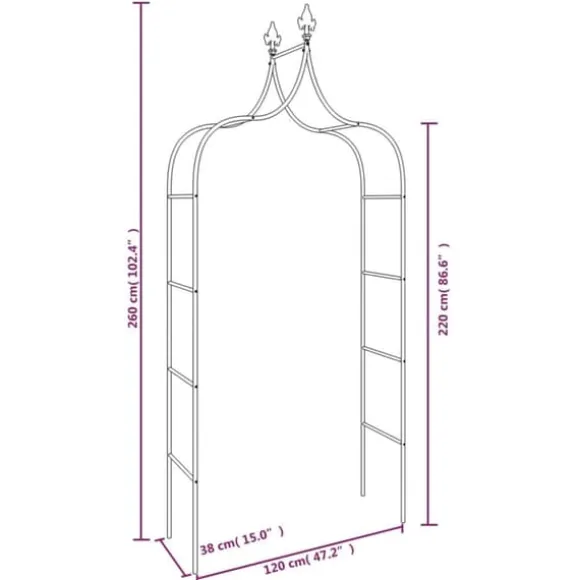 The Living Store havebuer 2 stk. 120x38x260 cm stål sort - Havebuer, espalierer & pergolaer