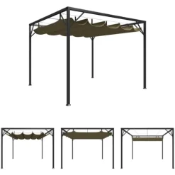 The Living Store havepavillon med tilbagetrækkeligt tag 3x3 m 180 g/m² gråbrun - Festtelte & havepavilloner