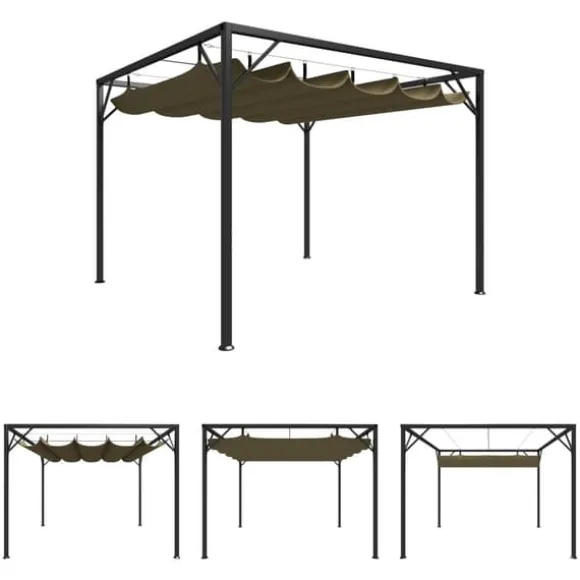 The Living Store havepavillon med tilbagetrækkeligt tag 3x3 m 180 g/m² gråbrun - Festtelte & havepavilloner