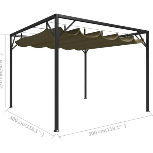 The Living Store havepavillon med tilbagetrækkeligt tag 3x3 m 180 g/m² gråbrun - Festtelte & havepavilloner