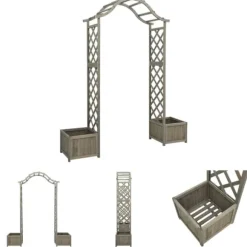 The Living Store havepergola med plantekasse massivt fyrretræ grå - Havebuer, espalierer & pergolaer