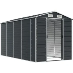 The Living Store haveskur 191x385x198 cm galvaniseret stål antracitgrå - Skure & Redskabsskure