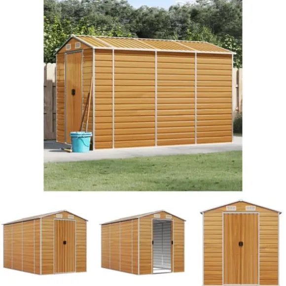The Living Store haveskur 191x300x198 cm galvaniseret stål lysebrun - Skure & Redskabsskure