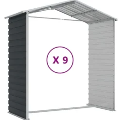 The Living Store haveskur 191x810x198 cm galvaniseret stål antracitgrå - Skure & Redskabsskure